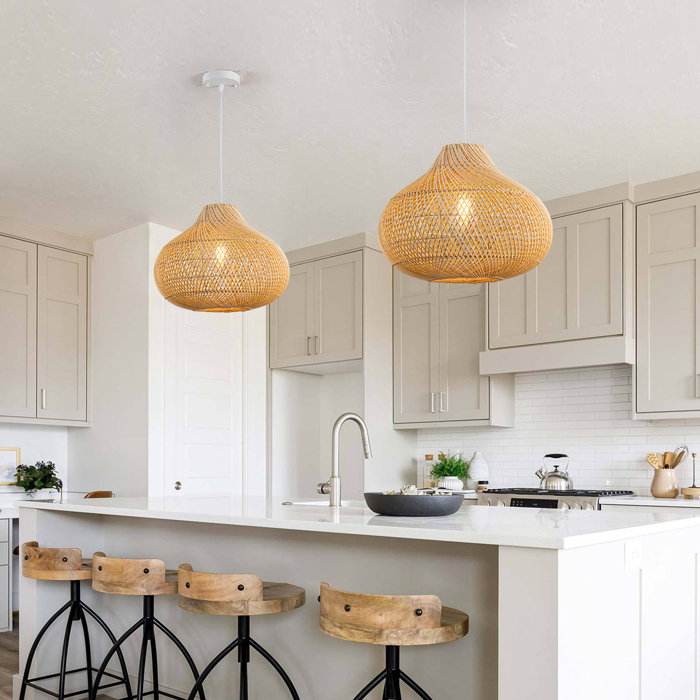 Bay Isle Home Stilwell 1 Light Rattan Kitchen Island Pendant
